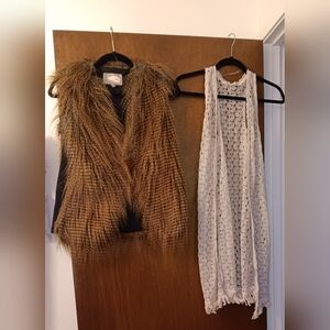 Boho Layering Vest Bundle ~ Love 21 Faux Fur + Wallflower Crochet (XS/S)